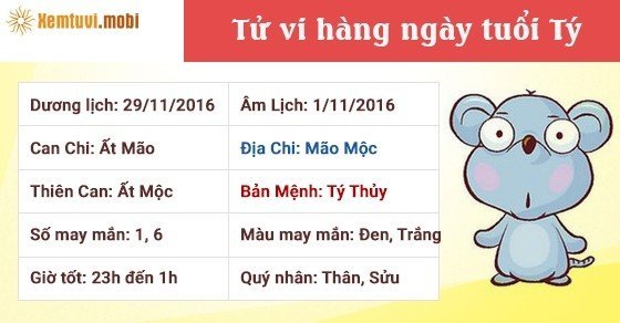 Tử vi hàng ngày tuổi Tý thứ 3 ngày 29/11/2016