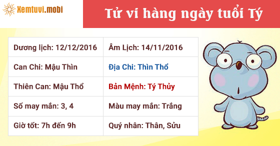 Tử vi hàng ngày tuổi Tý thứ 2 ngày 12/12/2016