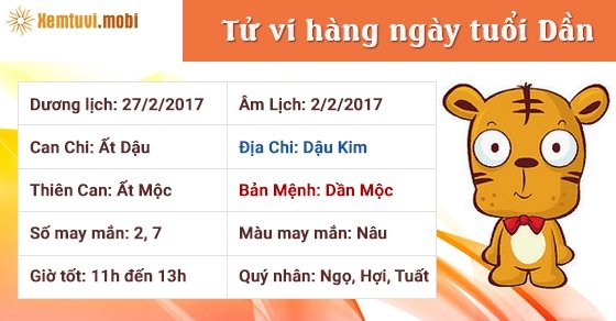 Tử vi hàng ngày tuổi Dần thứ 2 ngày 27/2/2017 Tử vi hàng ngày tuổi Dần thứ 2 ngày 27/2/2017