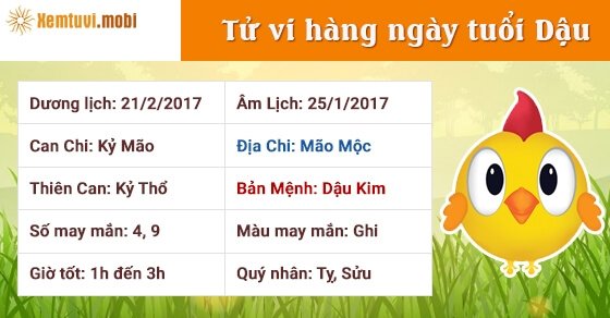 Tử vi hàng ngày tuổi Dậu thứ 3 ngày 21/2/2017 Tử vi hàng ngày tuổi Dậu thứ 3 ngày 21/2/2017