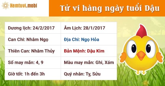 Tử vi hàng ngày tuổi Dậu thứ 6 ngày 24/2/2017 Tử vi hàng ngày tuổi Dậu thứ 6 ngày 24/2/2017