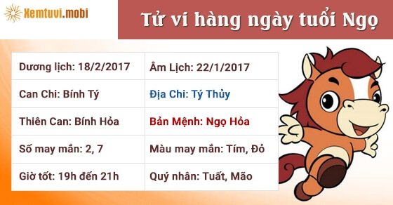 Tử vi hàng ngày tuổi Ngọ thứ 7 ngày 18/2/2017 Tử vi hàng ngày tuổi Ngọ thứ 7 ngày 18/2/2017