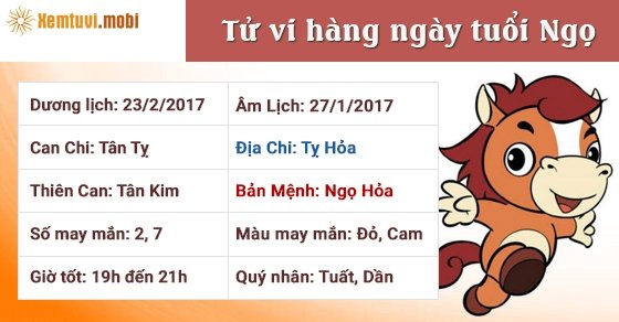 Tử vi hàng ngày tuổi Ngọ thứ 5 ngày 23/2/2017 Tử vi hàng ngày tuổi Ngọ thứ 5 ngày 23/2/2017