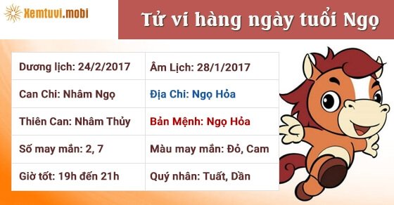 Tử vi hàng ngày tuổi Ngọ thứ 6 ngày 24/2/2017 Tử vi hàng ngày tuổi Ngọ thứ 6 ngày 24/2/2017