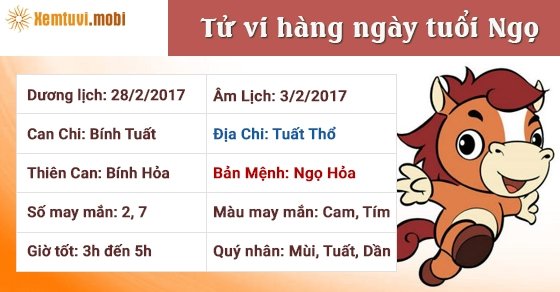 Tử vi hàng ngày tuổi Ngọ thứ 3 ngày 28/2/2017 Tử vi hàng ngày tuổi Ngọ thứ 3 ngày 28/2/2017