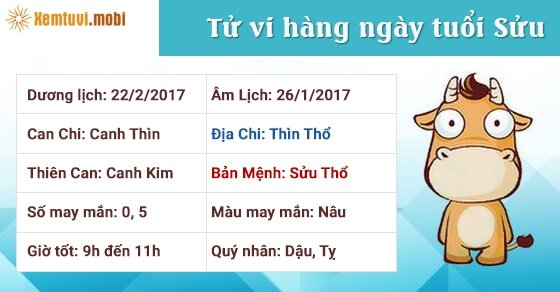 Tử vi hàng ngày tuổi Sửu thứ 4 ngày 22/2/2017 Tử vi hàng ngày tuổi Sửu thứ 4 ngày 22/2/2017