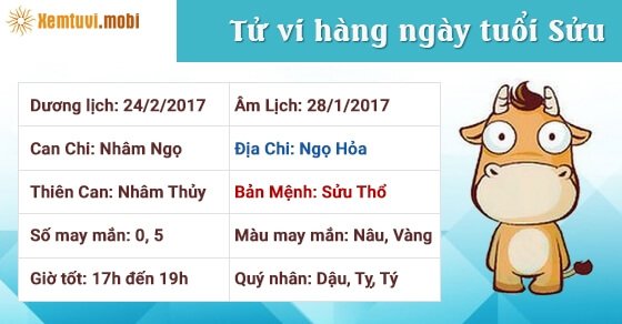 Tử vi hàng ngày tuổi Sửu thứ 6 ngày 24/2/2017 Tử vi hàng ngày tuổi Sửu thứ 6 ngày 24/2/2017