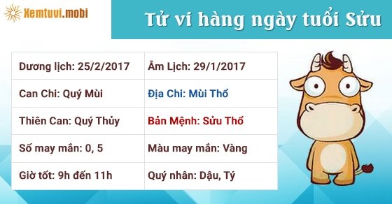 Tử vi hàng ngày tuổi Sửu thứ 7 ngày 25/2/2017 Tử vi hàng ngày tuổi Sửu thứ 7 ngày 25/2/2017