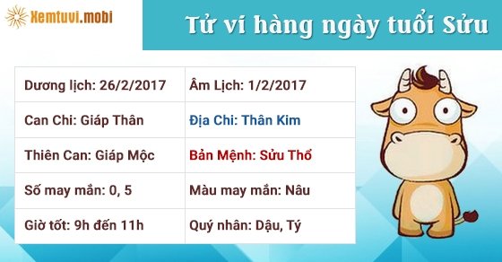 Tử vi hàng ngày tuổi Sửu chủ nhật ngày 26/2/2017 Tử vi hàng ngày tuổi Sửu chủ nhật ngày 26/2/2017