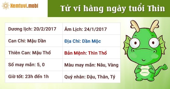 Tử vi hàng ngày tuổi Thìn thứ 2 ngày 20/2/2017 Tử vi hàng ngày tuổi Thìn thứ 2 ngày 20/2/2017
