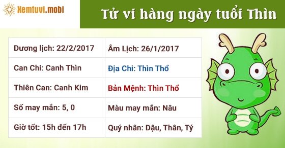 Tử vi hàng ngày tuổi Thìn thứ 4 ngày 22/2/2017 Tử vi hàng ngày tuổi Thìn thứ 4 ngày 22/2/2017