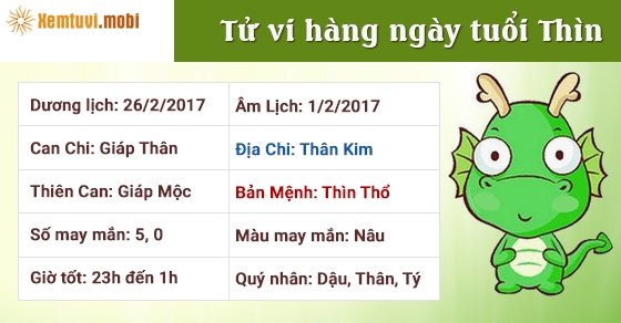Tử vi hàng ngày tuổi Thìn chủ nhật ngày 26/2/2017 Tử vi hàng ngày tuổi Thìn chủ nhật ngày 26/2/2017