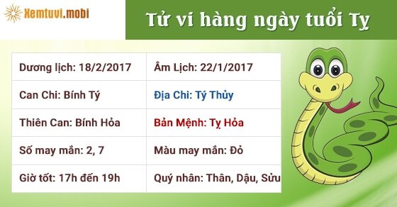 Tử vi hàng ngày tuổi Tỵ thứ 7 ngày 18/2/2017 Tử vi hàng ngày tuổi Tỵ thứ 7 ngày 18/2/2017