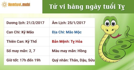 Tử vi hàng ngày tuổi Tỵ thứ 3 ngày 21/2/2017 Tử vi hàng ngày tuổi Tỵ thứ 3 ngày 21/2/2017