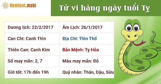 Tử vi hàng ngày tuổi Tỵ thứ 4 ngày 22/2/2017 Tử vi hàng ngày tuổi Tỵ thứ 4 ngày 22/2/2017