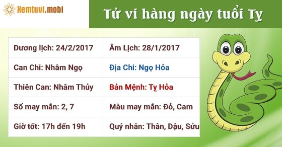 Tử vi hàng ngày tuổi Tỵ thứ 6 ngày 24/2/2017 Tử vi hàng ngày tuổi Tỵ thứ 6 ngày 24/2/2017