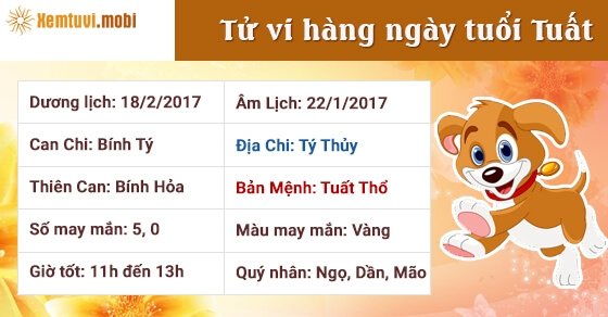 Tử vi hàng ngày tuổi Tuất thứ 7 ngày 18/2/2017 Tử vi hàng ngày tuổi Tuất thứ 7 ngày 18/2/2017