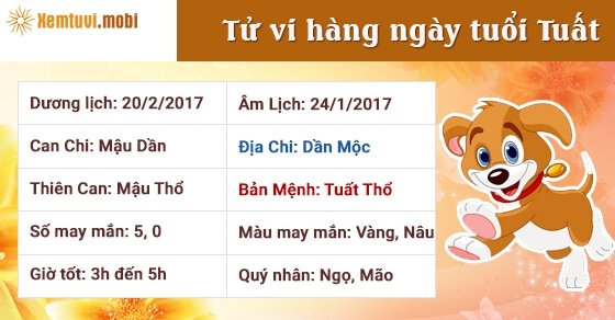 Tử vi hàng ngày tuổi Tuất thứ 2 ngày 20/2/2017 Tử vi hàng ngày tuổi Tuất thứ 2 ngày 20/2/2017