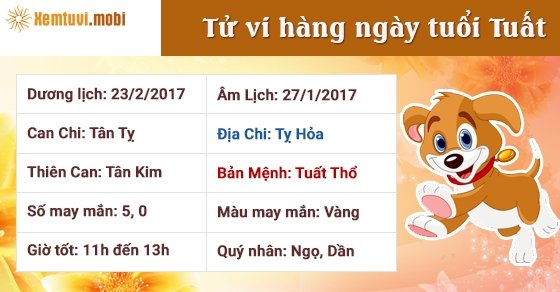 Tử vi hàng ngày tuổi Tuất thứ 5 ngày 23/2/2017 Tử vi hàng ngày tuổi Tuất thứ 5 ngày 23/2/2017