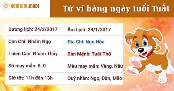 Tử vi hàng ngày tuổi Tuất thứ 6 ngày 24/2/2017 Tử vi hàng ngày tuổi Tuất thứ 6 ngày 24/2/2017