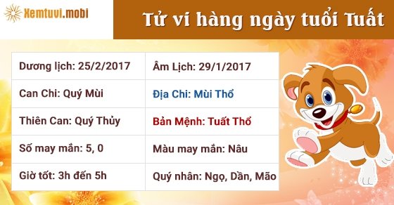 Tử vi hàng ngày tuổi Tuất thứ 7 ngày 25/2/2017 Tử vi hàng ngày tuổi Tuất thứ 7 ngày 25/2/2017
