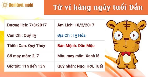 Tử vi hàng ngày tuổi Dần thứ 3 ngày 7/3/2017