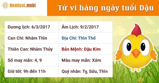 Tử vi hàng ngày tuổi Dậu thứ 2 ngày 6/3/2017