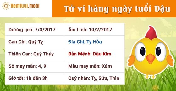 Tử vi hàng ngày tuổi Dậu thứ 3 ngày 7/3/2017
