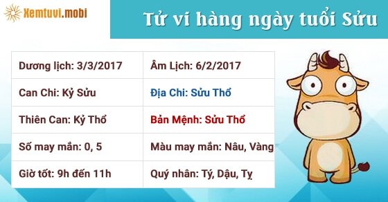 Tử vi hàng ngày tuổi Sửu thứ 6 ngày 3/3/2017 Tử vi hàng ngày tuổi Sửu thứ 6 ngày 3/3/2017