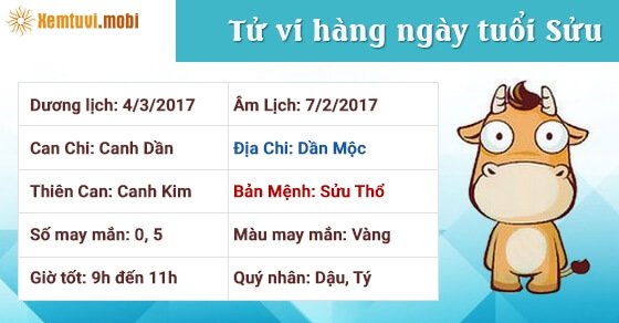 Tử vi hàng ngày tuổi Sửu thứ 7 ngày 4/3/2017 Tử vi hàng ngày tuổi Sửu thứ 7 ngày 4/3/2017