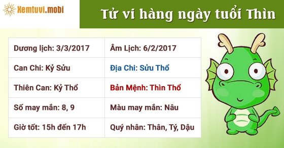 Tử vi hàng ngày tuổi Thìn thứ 6 ngày 3/3/2017 Tử vi hàng ngày tuổi Thìn thứ 6 ngày 3/3/2017