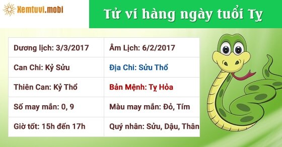 Tử vi hàng ngày tuổi Tỵ thứ 6 ngày 3/3/2017 Tử vi hàng ngày tuổi Tỵ thứ 6 ngày 3/3/2017