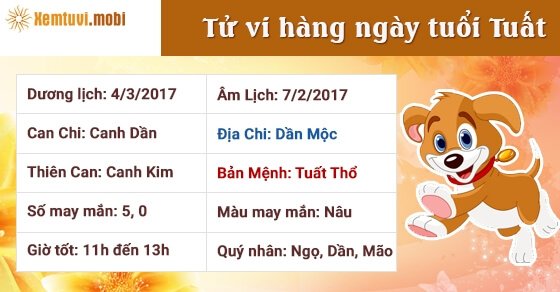 Tử vi hàng ngày tuổi Tuất thứ 7 ngày 4/3/2017 Tử vi hàng ngày tuổi Tuất thứ 7 ngày 4/3/2017